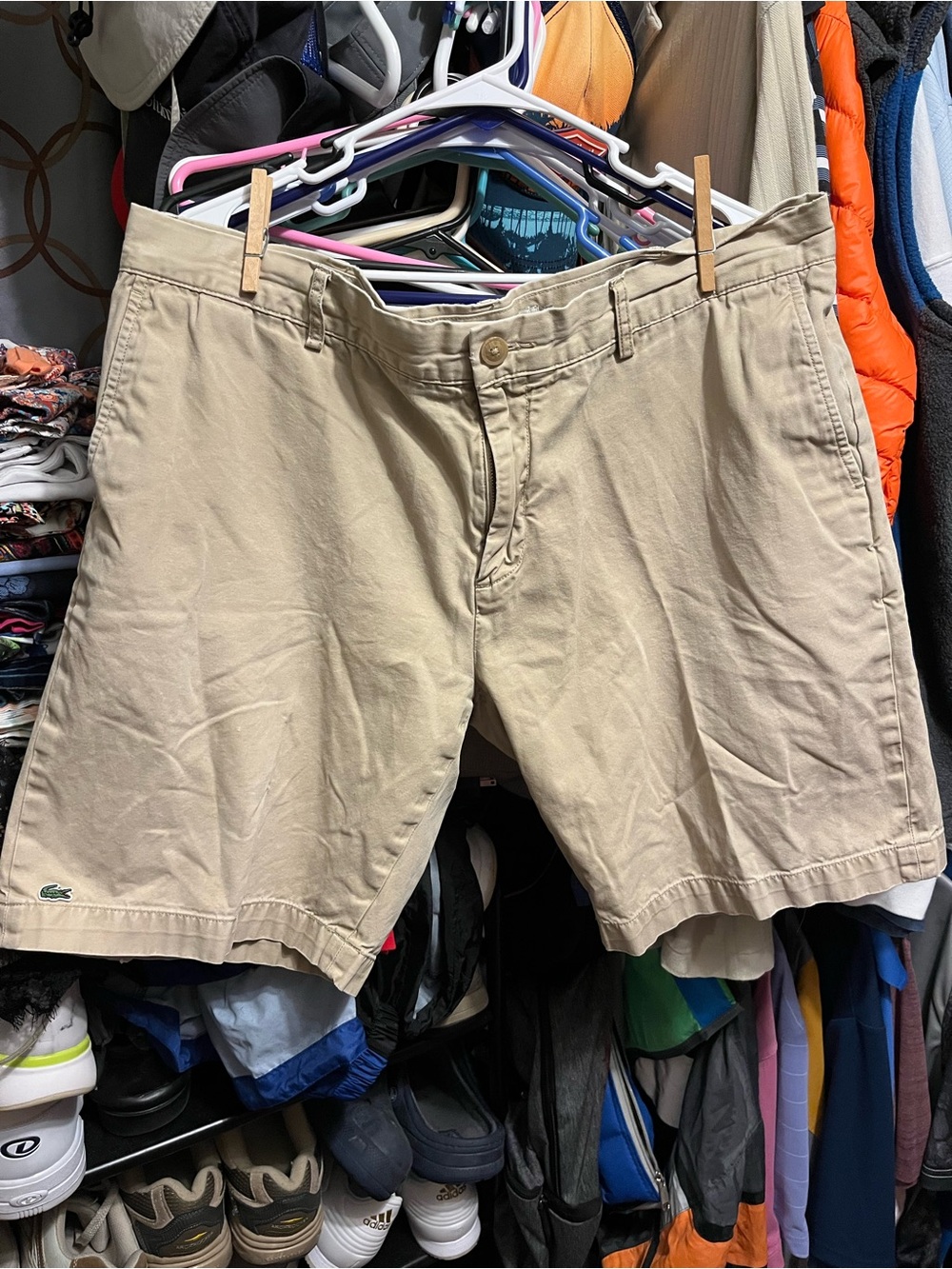 Lacoste Men's Khaki Flat-Front Cotton Shorts
